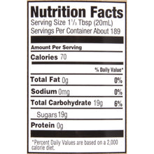 Sweet tea concentrate nutrition label showing 70 calories and 19g of sugar per serving.