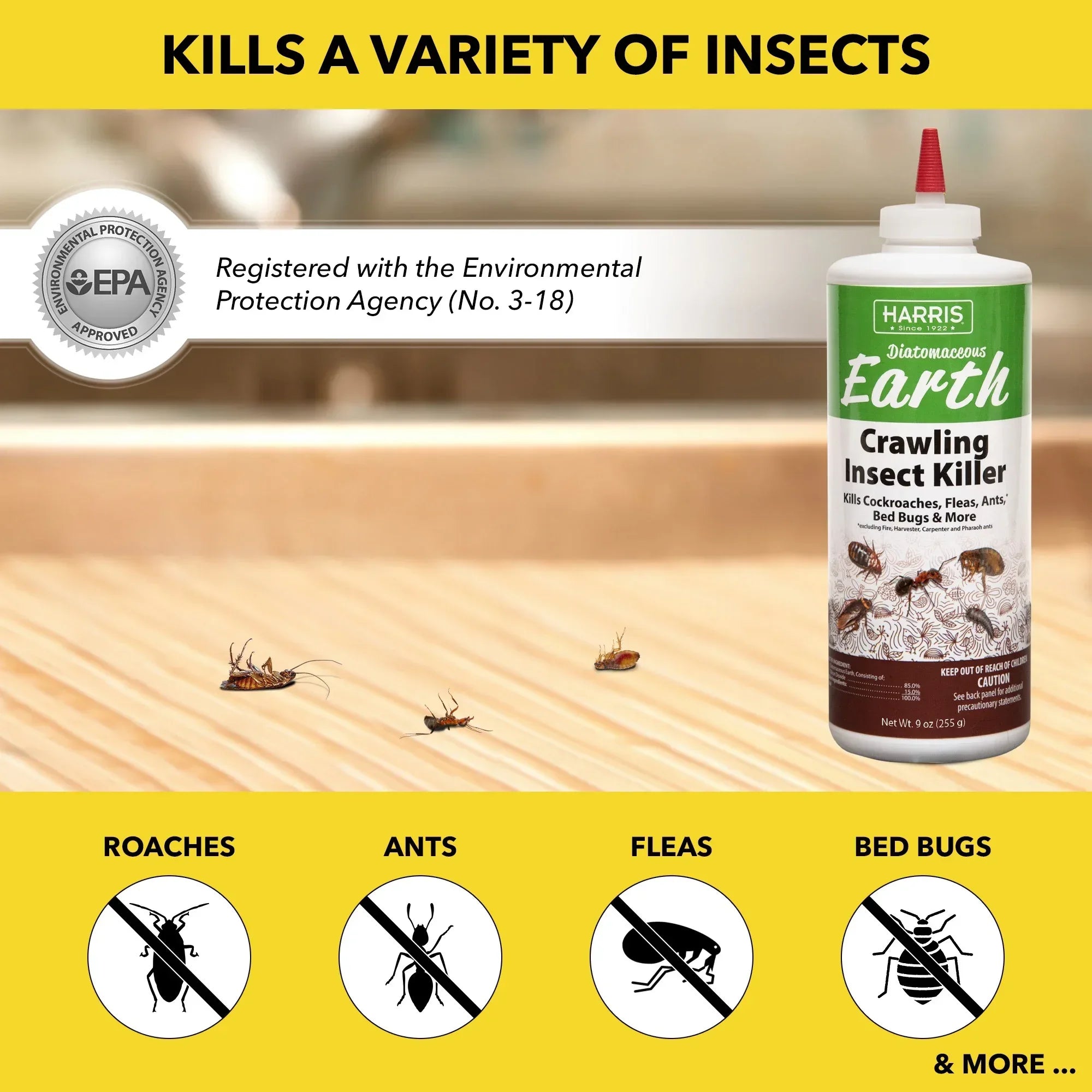 Harris Diatomaceous Earth Crawling Insect Killer Powder, 9oz