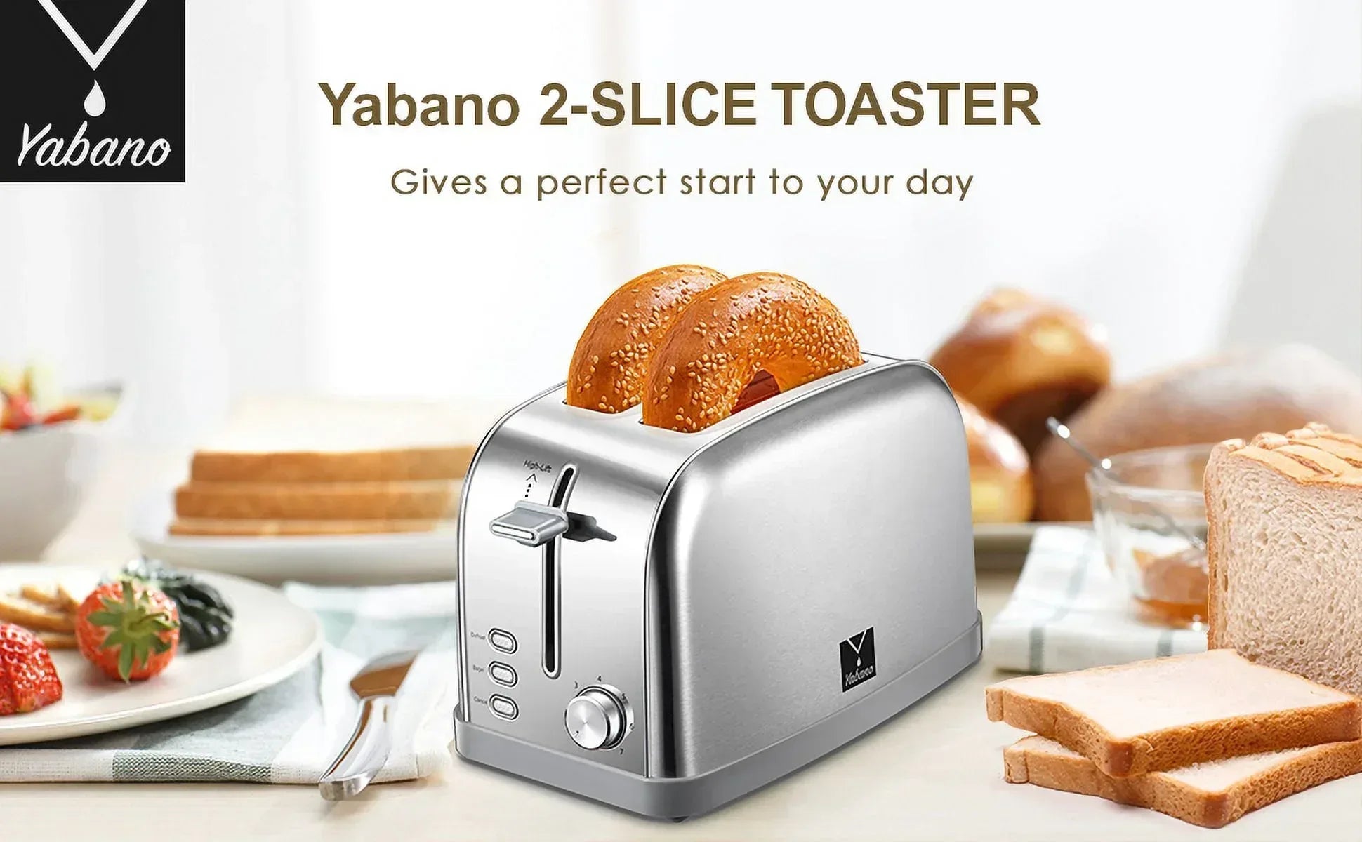 Toaster, Retro Bagel Toaster Toaster with 7 Bread Shade Settings, 2 Extra Wide Slots, Defrost/Bagel/Cancel Function, Removable Crumb Tray, Stainless Steel Toaster by Yabano, Silver