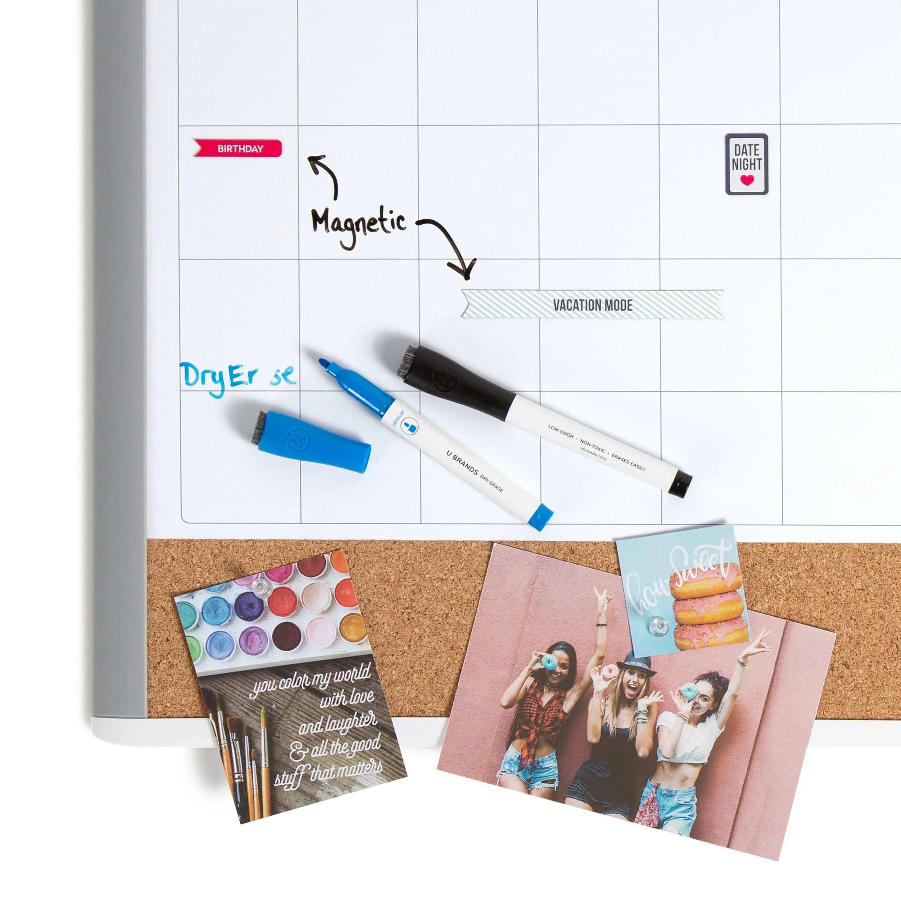 U Brands 17 x 23 in. 3-in-1 Dry Erase Calendar Whiteboard, White and Gray - USA MEGA SHOP