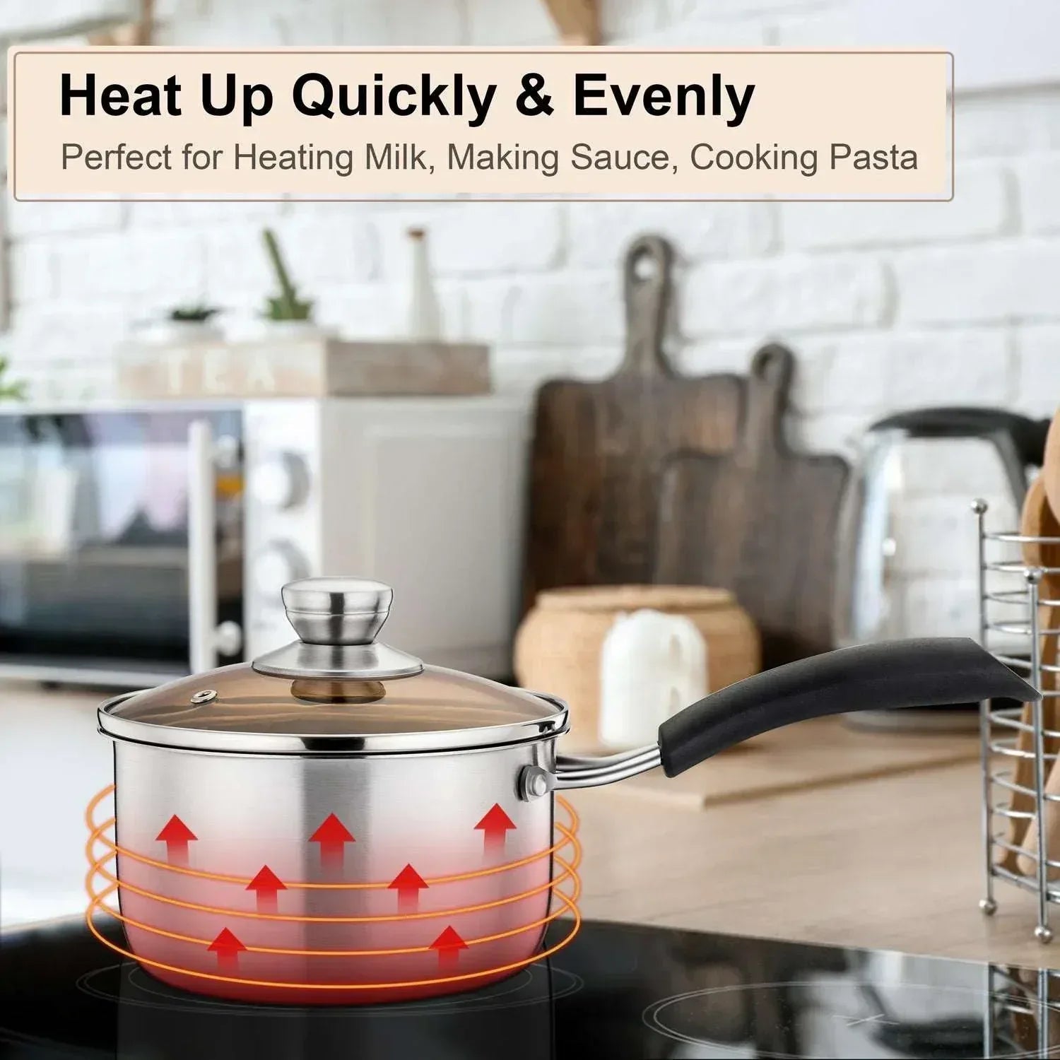 Walchoice 1 Quart Saucepan, Stainless Steel Soup Milk Pan with Transparent Lid