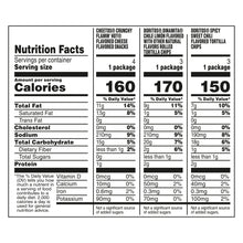 Nutrition Facts panel showing calories and nutrients for three snack varieties