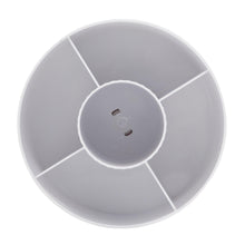 White rotating organizer top view with five divided compartments and central holder