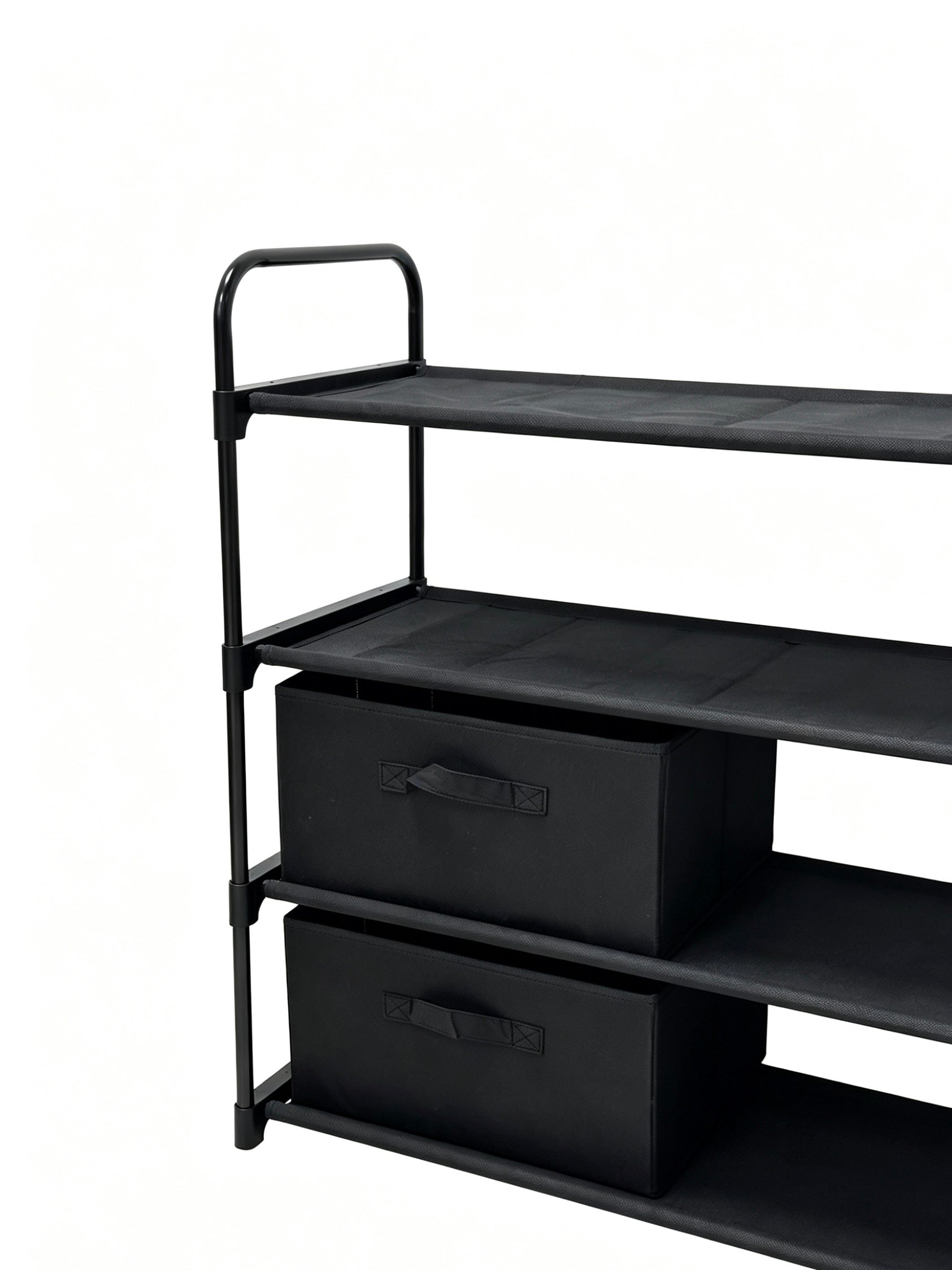 Mainstays 4 Shelf Closet Storage Organizer for Clothes with 2 Fabric Bins, Black, Metal Frame