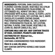 Ingredient label for black and white drizzle popcorn on back of bag
