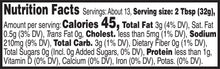 Nutrition facts label with serving size and calorie information for queso dip
