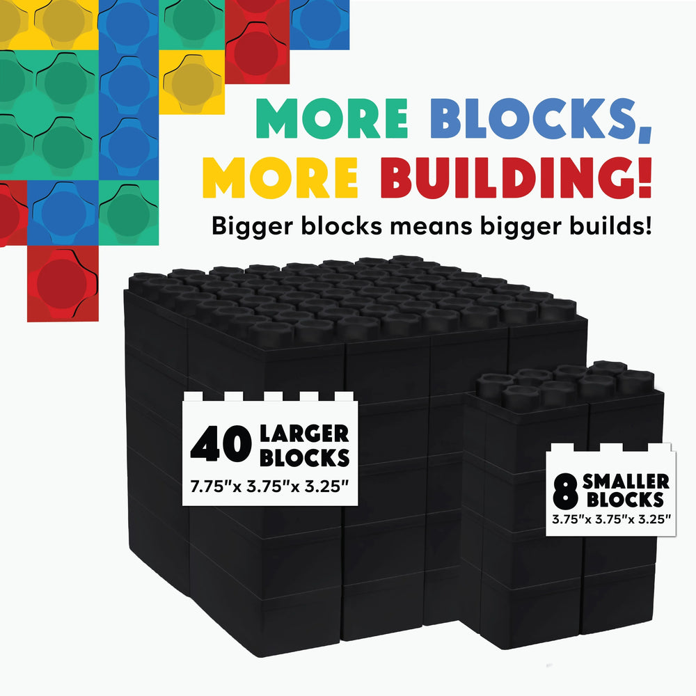 Jumbo Building Blocks - Black 48 pc Set for Kids Ages 3-8 for Indoor & Outdoor Play - USA MEGA SHOP