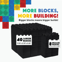 Jumbo black building blocks set with large and smaller block pieces