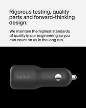 Gray Belkin BoostCharge car charger front end with circular port opening