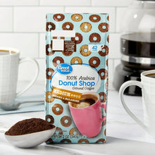 Ground coffee bag, Donut Shop medium roast, 12 oz, blue and brown pattern