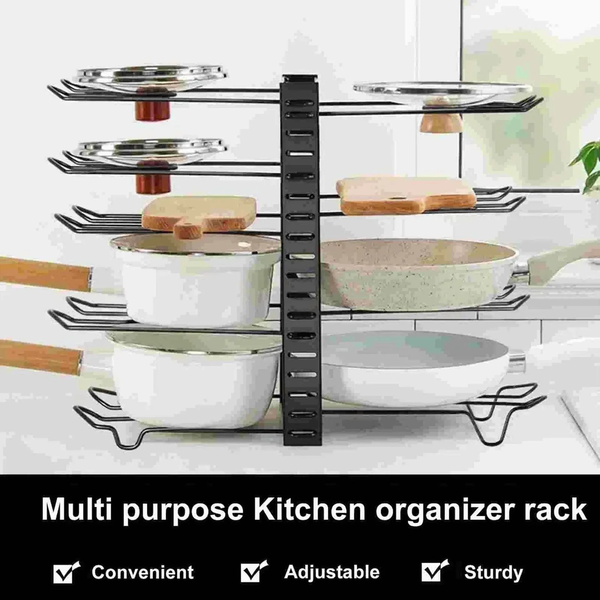 8-Tier Pots And Pans Organizer Holder Metal Kitchen Cabinet Organization Storage