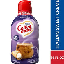 Italian sweet crème coffee creamer bottle with red cap and purple label