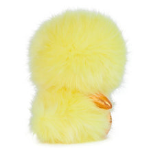 Yellow chick plush stuffed animal with fuzzy tail and orange wing