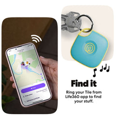 Life360 Tile (2024) Bluetooth Tracker, Keys Finder and Item Locator for Keys, Bags and More. Phone Finder. Both iOS and Android Compatible. 1-Pack (Aqua Lemon)
