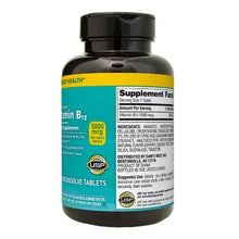 Vitamin B12 5000 mcg bottle side with Supplement Facts and quick dissolve tablets
