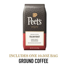 Italian roast dark ground coffee bag back label, 10.5 oz