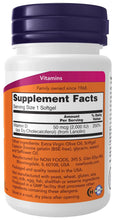 NOW Foods Vitamin D-3 supplement bottle back, Supplement Facts for 2,000 IU per softgel.