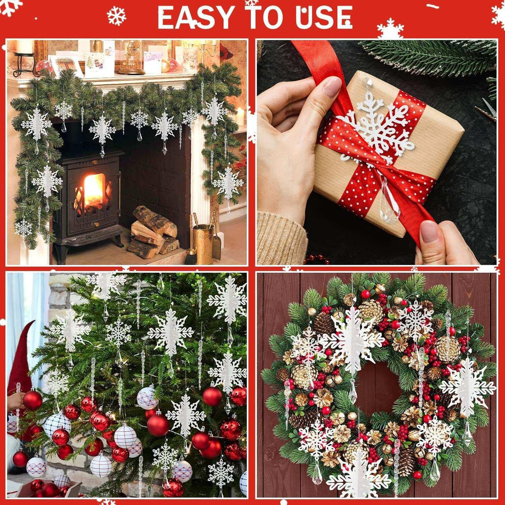 Ayieyill 24 Pieces Christmas Snowflake Drop Ornament Acrylic Icicle Christmas Hanging Acrylic Crystal Snowflake Decoration Hanging Acrylic Snowflakes (Clear) - USA MEGA SHOP