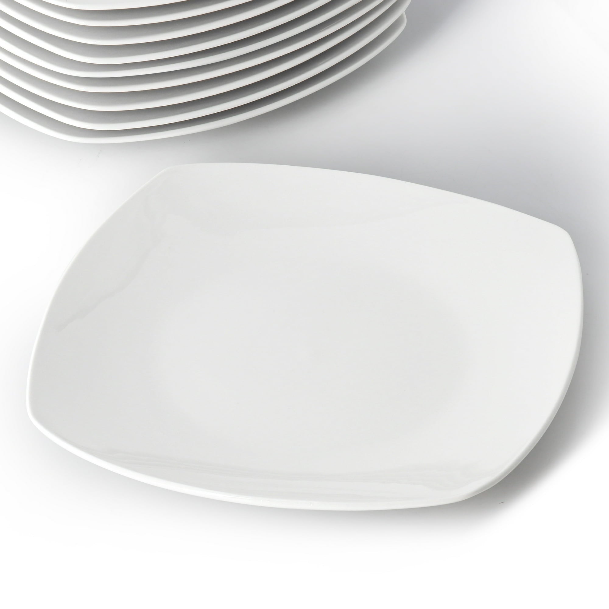 Elama Professional Kitchen 12 Piece Porcelain Square Dinner Plate Set in White