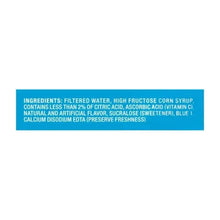 Juice pouch ingredients panel with blue background and ingredient list text