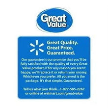 Dish liquid guarantee label with Great Value logo and satisfaction promise text