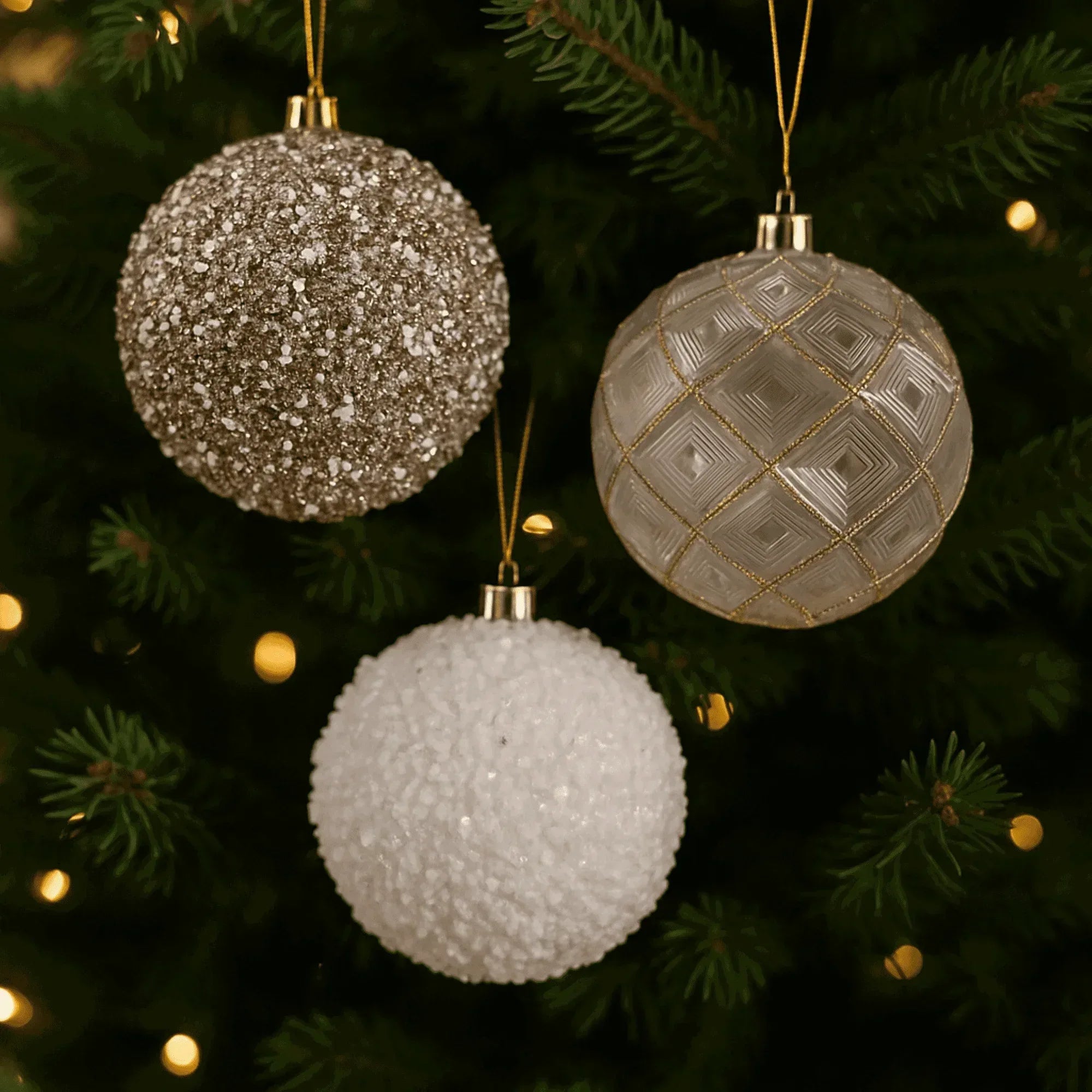 62 Count White and Gold Shatterproof Christmas Ornaments, by My Texas House - USA MEGA SHOP