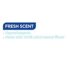 Fresh scent badge on flushable wipes: Hypoallergenic, made with 100% plant-based fibers