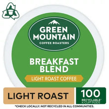 Green Mountain Breakfast Blend K-Cup pod lid, light roast coffee