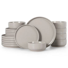 Speckled stoneware dinner plates and bowls set, stackable neutral ceramic