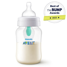 Anti-colic baby bottle, clear 9 oz, with AirFree vent and white collar