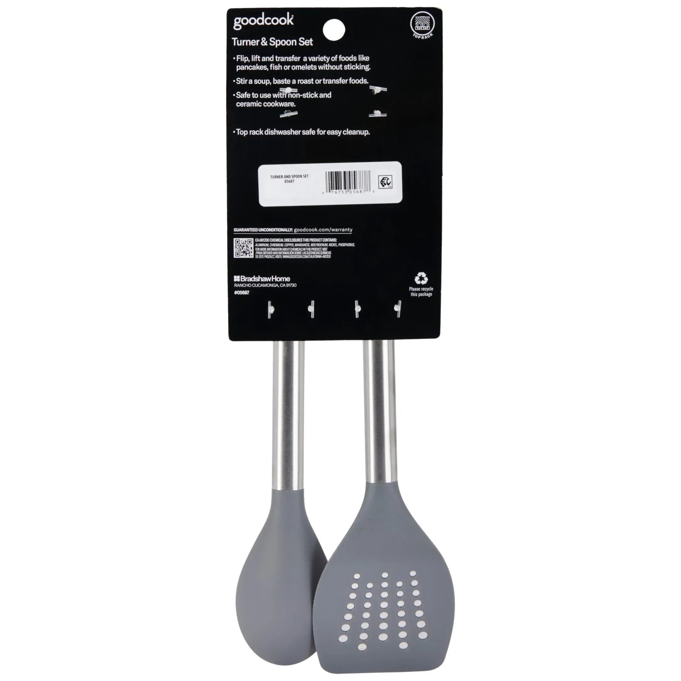 GoodCook Pro 2 Piece Turner & Spoon Set for Kitchen Cooking, Stainless Steel with Nylon Heads