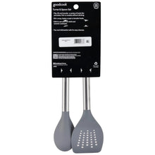 Kitchen turner and spoon set with dark nylon heads and stainless handles