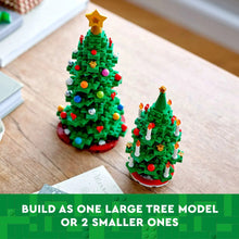 LEGO Christmas tree toy with two small assembled green trees and star top