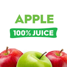 Apple juice graphic with apples and “100% juice” label