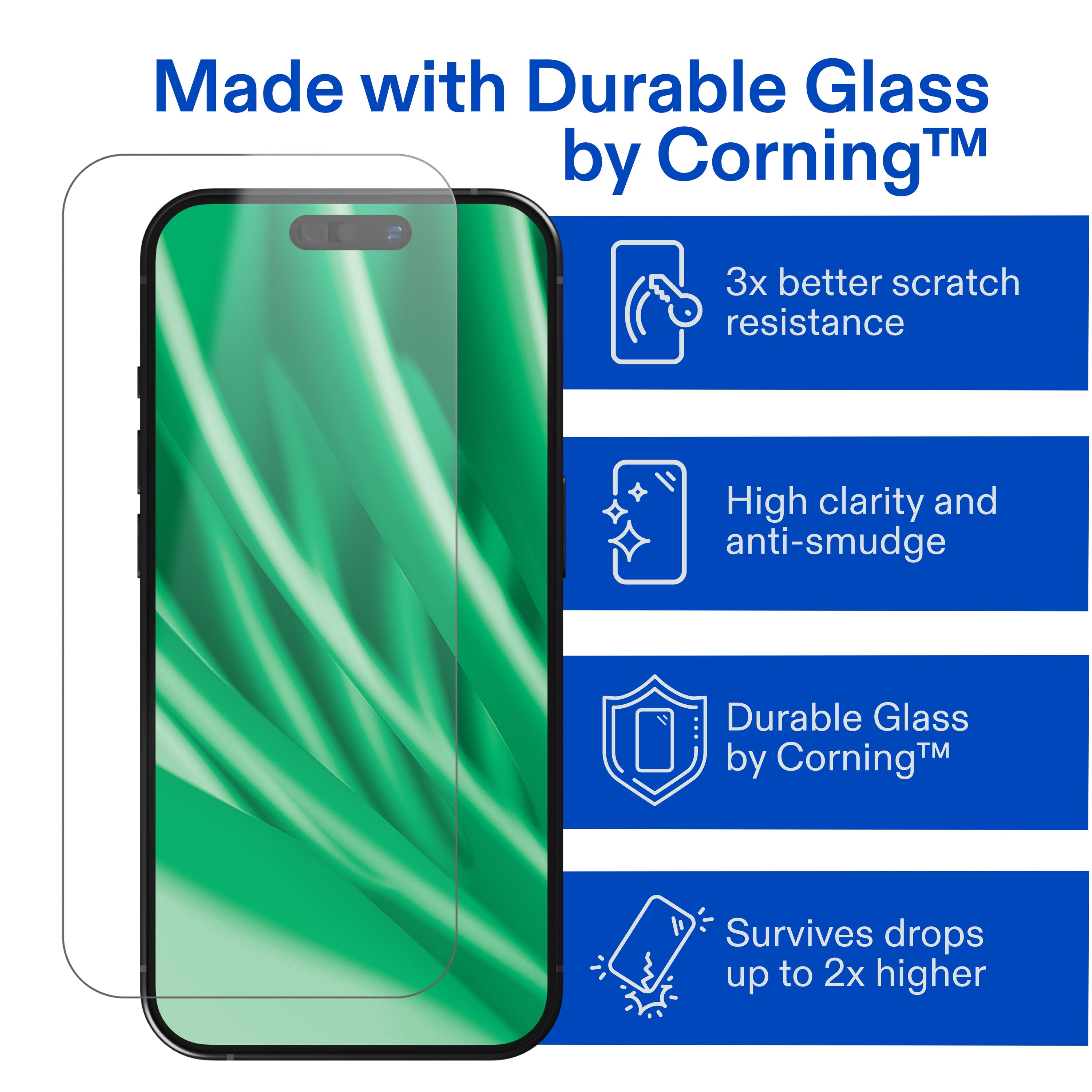onn Corning Glass Screen Protector for iPhone® 17 Pro, Made with Durable Glass by Corning™ for Ultimate Protection, Includes Easy Application Tray