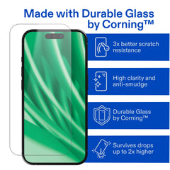 onn Corning Glass Screen Protector for iPhone® 17 Pro, Made with Durable Glass by Corning™ for Ultimate Protection, Includes Easy Application Tray