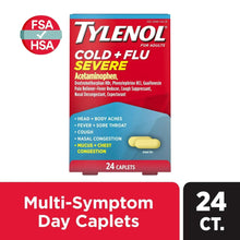 Tylenol Cold+Flu Severe caplets box, 24 count, with yellow caplet illustration