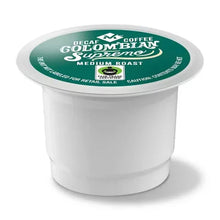 Decaf Colombian coffee pod cup with green medium roast label