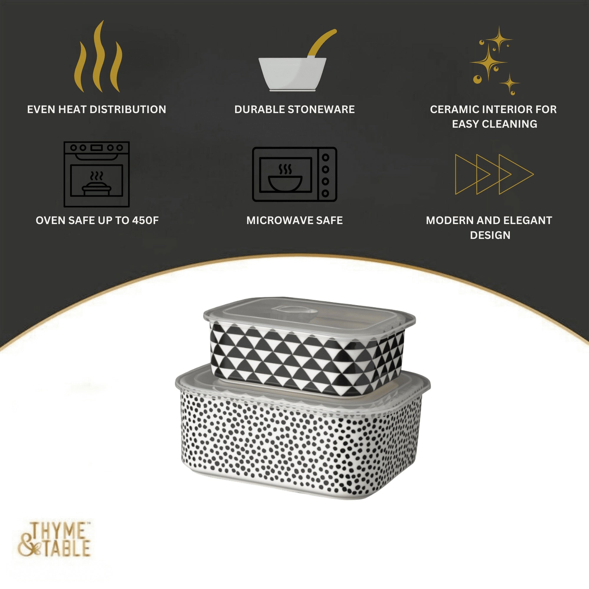 Thyme & Table 4-Piece Rectangle Ceramic Baking Dish & Lid Set - Dot
