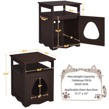Espresso wooden cat litter box end table with flip-open side door