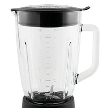Glass blender jar with handle, lid, and measurement markings