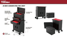 Black 5-drawer steel tool chest product diagram with red drawer liners