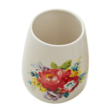 Stoneware stemless wine glass with colorful floral bouquet print