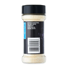 Onion powder bottle with black cap, back label and barcode
