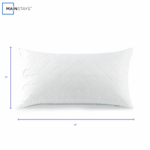 White quilted cluster king bed pillow, front view with size lines