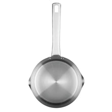 Stainless steel straining saucepan with long handle, no lid
