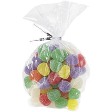 Clear treat bag filled with colorful gummy candies