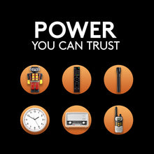 Rechargeable AA battery with power feature icons