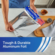 Aluminum foil sheet being placed on a pan