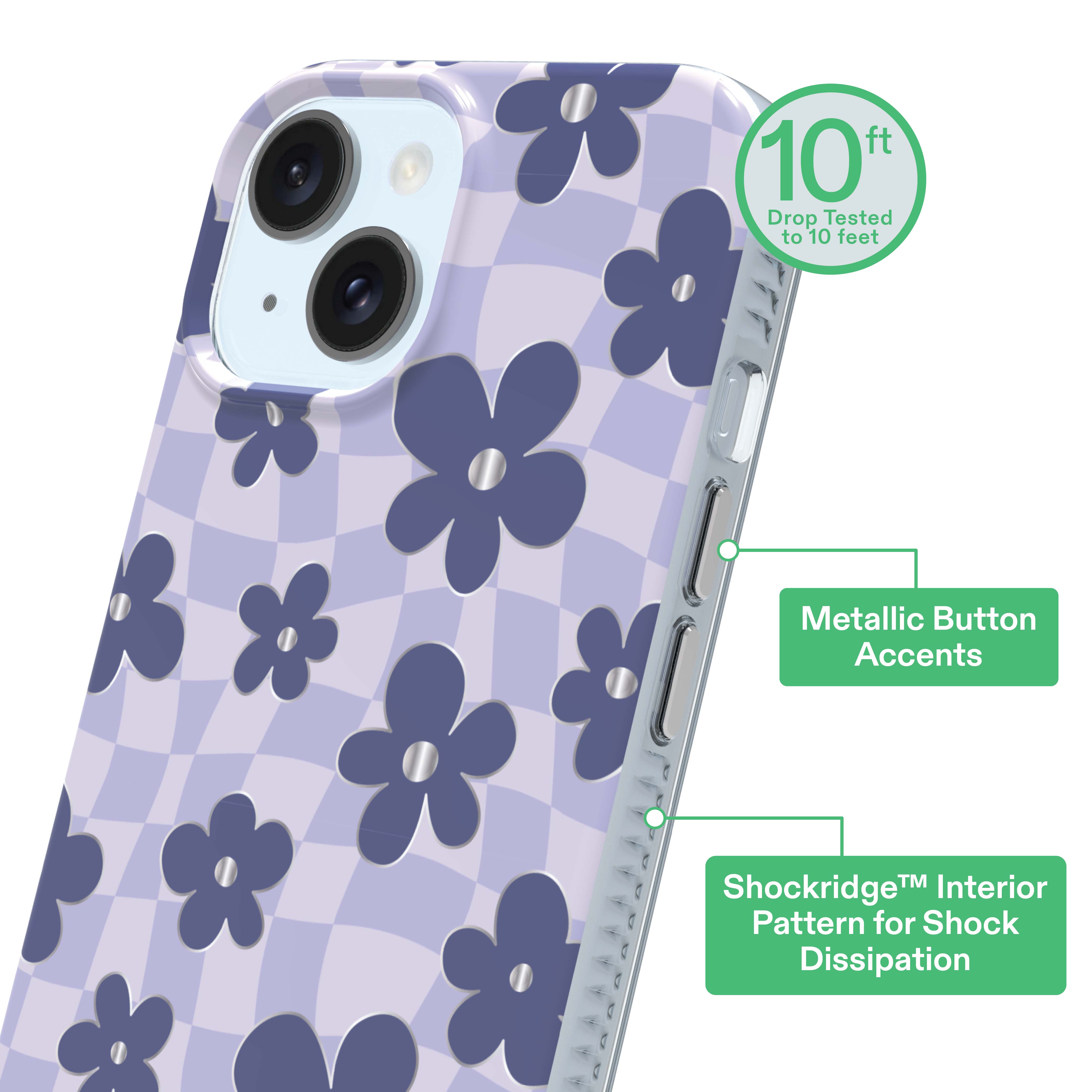 onn Purple Checkered Floral Phone Case for iPhone 17e / iPhone 16e / iPhone 15 / iPhone 14 / iPhone 13
